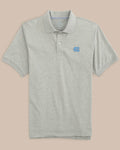 The front view of the UNC Tar Heels Skipjack Polo Shirt in Heather Grey by Southern Tide - Heather Grey