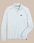 The front view of the University of Louisiana-Lafayette Scuttle Heather Quarter Zip by Southern Tide - Heather Slate Grey