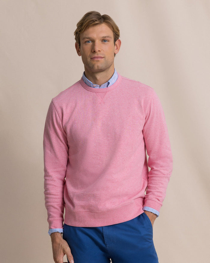 The front view of the Southern Tide Upper Deck Heather Crew by Southern Tide - Heather Sea Pink