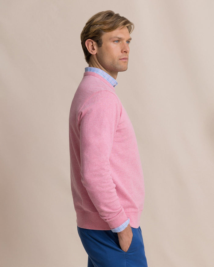 The side view of the Southern Tide Upper Deck Heather Crew by Southern Tide - Heather Sea Pink