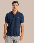 The front view of the Southern Tide USA Flag Skipjack Polo by Southern Tide - Navy