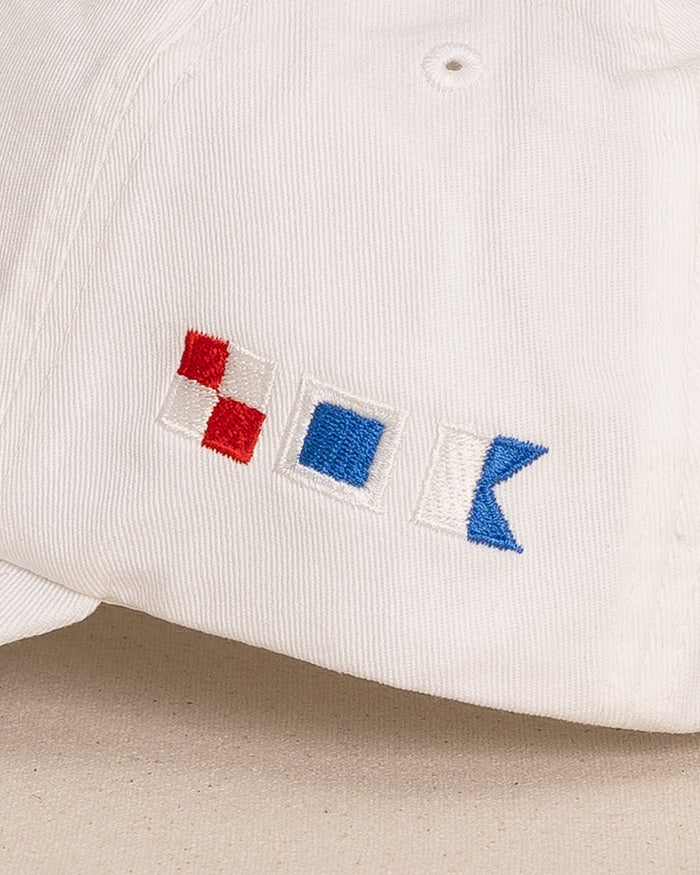 The detail view of the Southern Tide USA Nautical Flags Skipjack Hat by Southern Tide - White