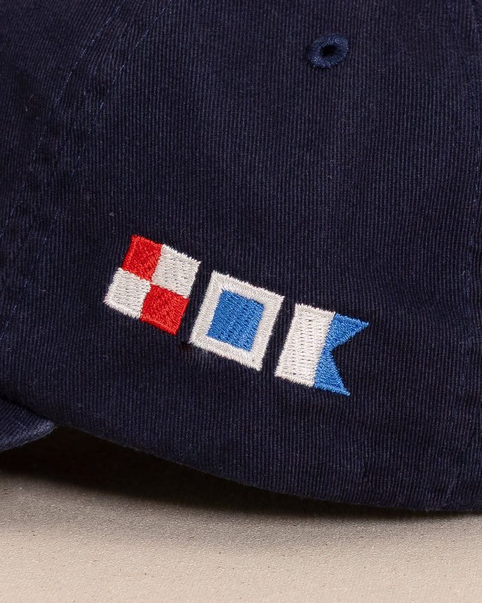 The detail view of the Southern Tide USA Nautical Flags Skipjack Hat by Southern Tide - Navy