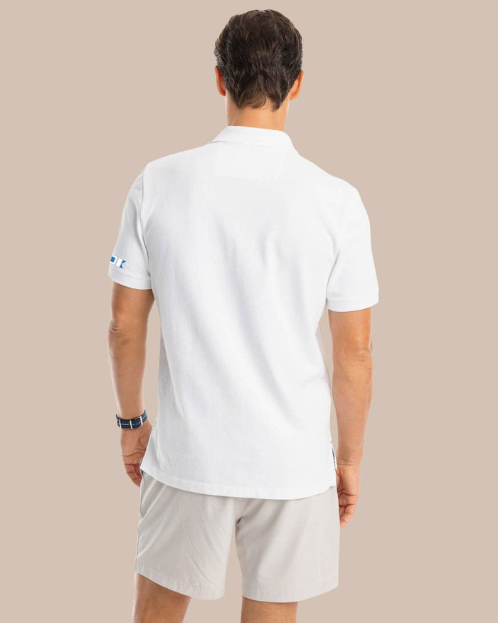 The back view of the Southern Tide USA Nautical Flags Skipjack Polo by Southern Tide - Classic White