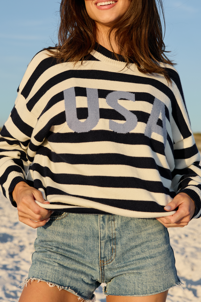 USA Navy And Ivory Striped Sweater FINAL SALE