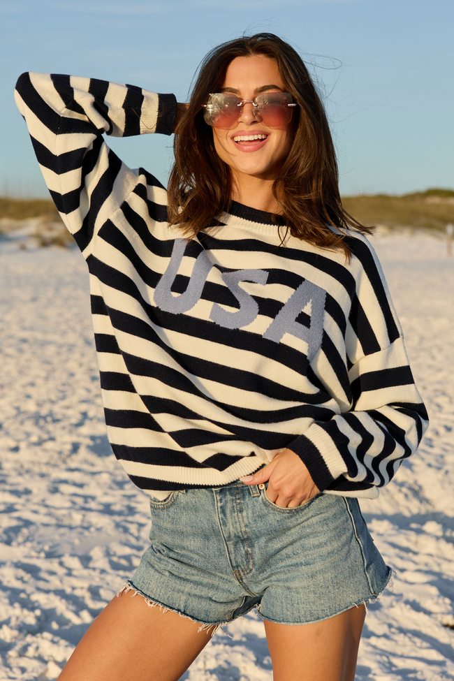 USA Navy And Ivory Striped Sweater FINAL SALE