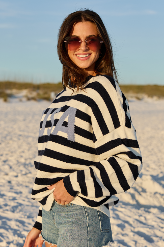 USA Navy And Ivory Striped Sweater FINAL SALE
