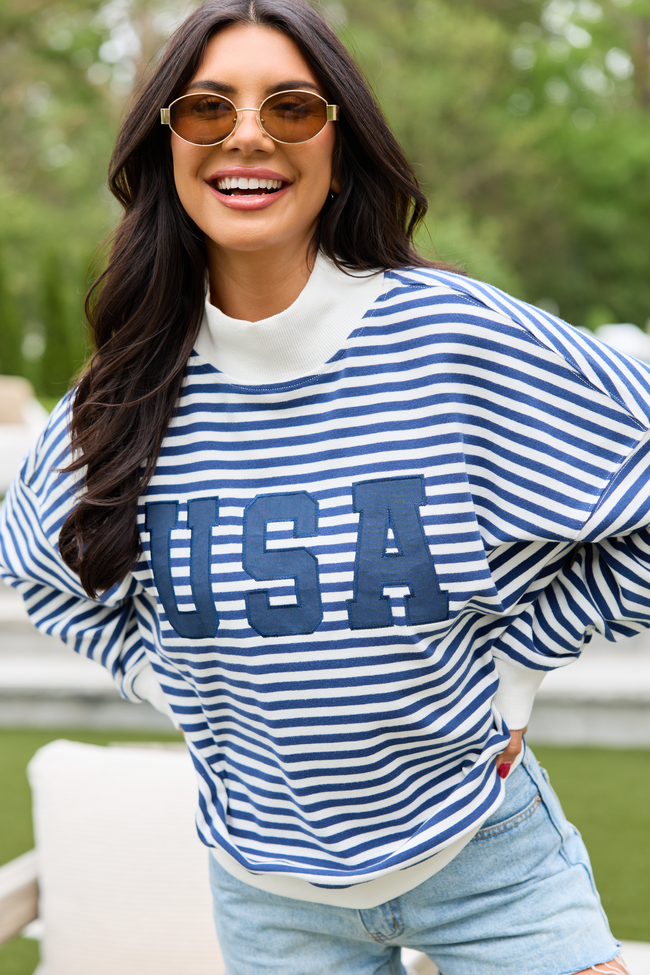 USA Striped Mock Neck Sweatshirt FINAL SALE