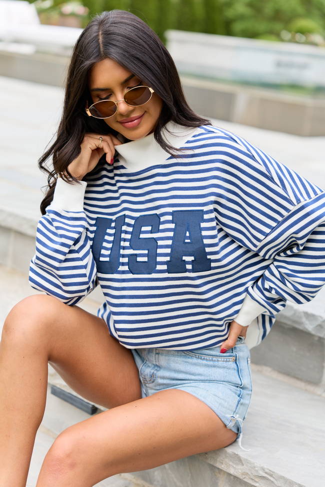 USA Striped Mock Neck Sweatshirt FINAL SALE