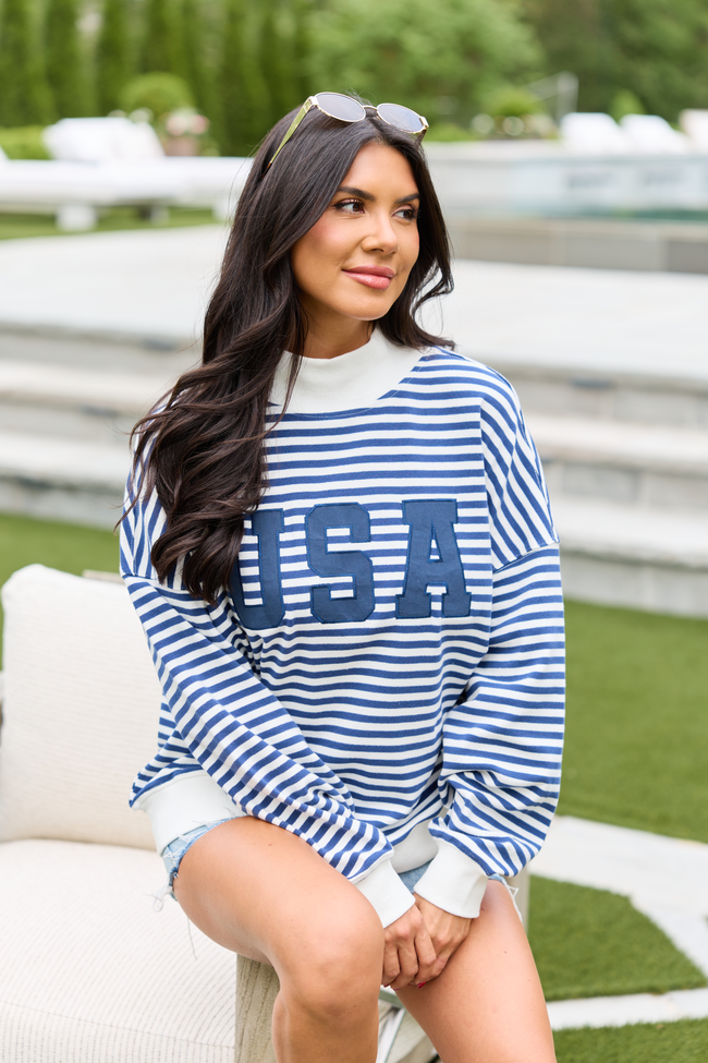 USA Striped Mock Neck Sweatshirt FINAL SALE