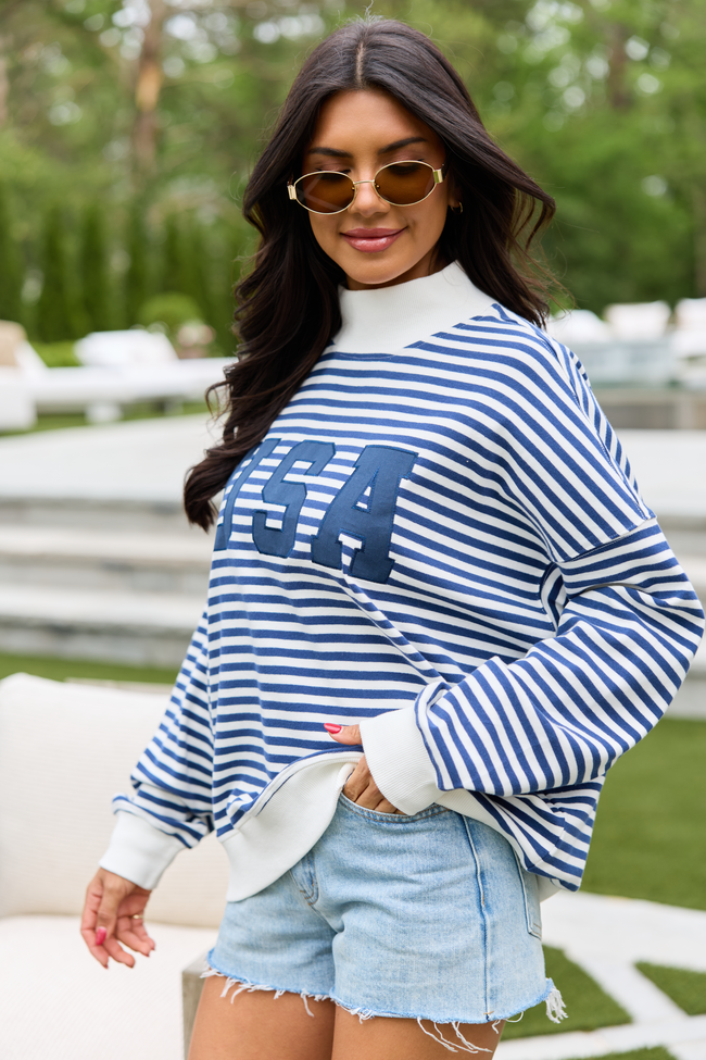 USA Striped Mock Neck Sweatshirt FINAL SALE
