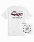 The front of the Men's USC Gamecocks Beach Cornhole T-Shirt by Southern Tide - Classic White