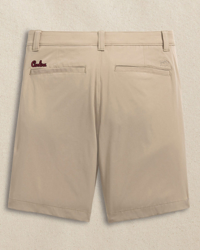 The back view of the Southern Tide USC Gamecocks Carolina Script brrr°®-die 8" Performance Short by Southern Tide - Sandstone Khaki
