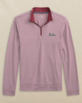The front view of the Southern Tide USC Gamecocks Carolina Script Cruiser Micro-Stripe Heather Quarter Zip by Southern Tide - Heather Chianti