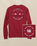 The front view of the Southern Tide USC Gamecocks Catch and Release Long Sleeve T-Shirt by Southern Tide - Crimson