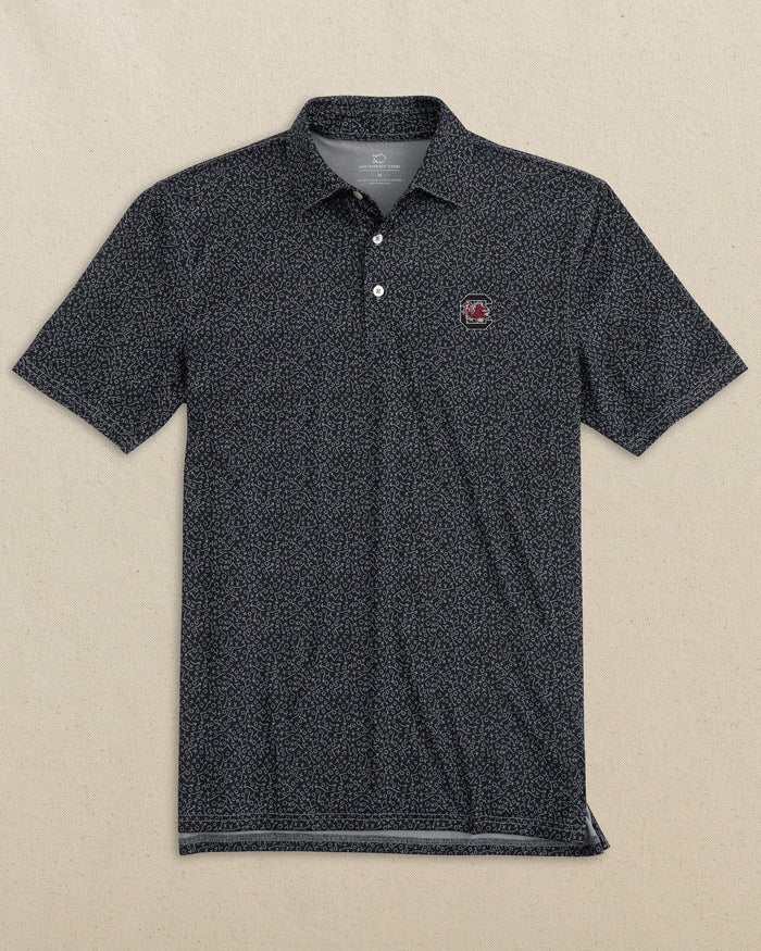 The front view of the Southern Tide USC Gamecocks Driver Gameplay Polo by Southern Tide - Black
