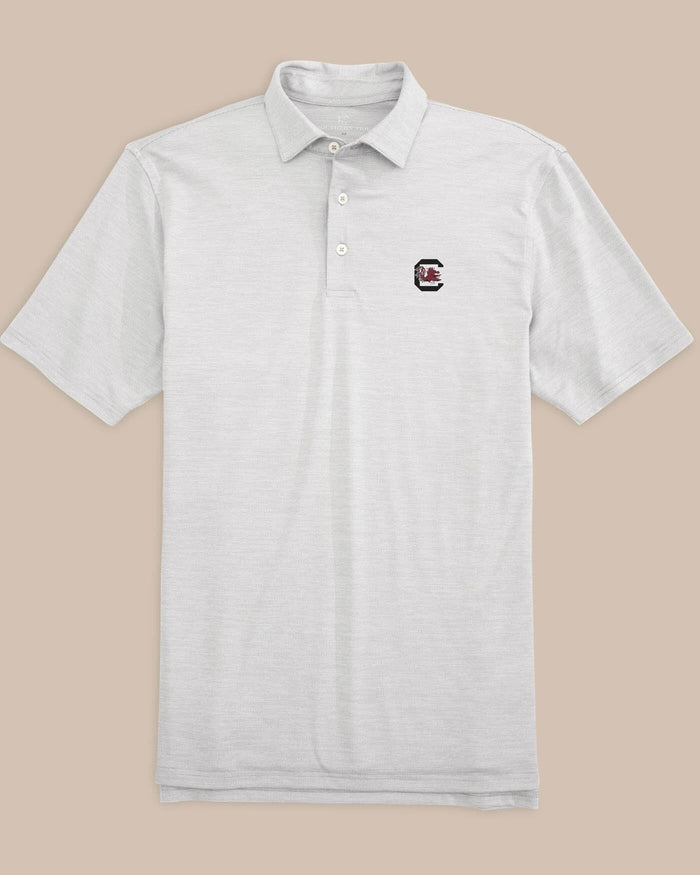 The front view of the South Carolina Driver Spacedye Polo Shirt by Southern Tide - Slate Grey