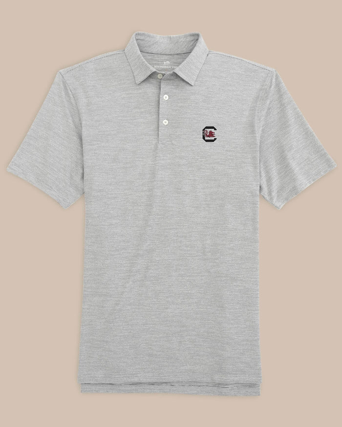 The front view of the South Carolina Driver Spacedye Polo Shirt by Southern Tide - Black