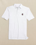 The front view of the Southern Tide USC Gamecocks Driver ST Geo Printed Polo by Southern Tide - Classic White
