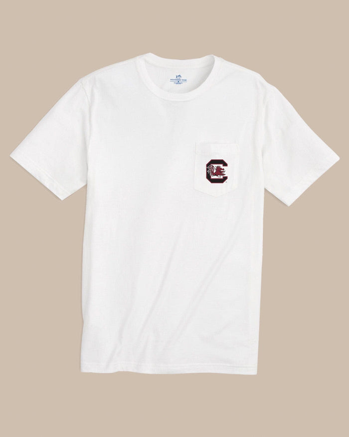 The front view of the Southern Tide USC Gamecocks Gameday Embroidered Short Sleeve T-Shirt by Southern Tide - Classic White