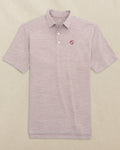 The front view of the Southern Tide USC Gamecocks Interlocking SC Driver Spacedye Polo by Southern Tide - Chianti