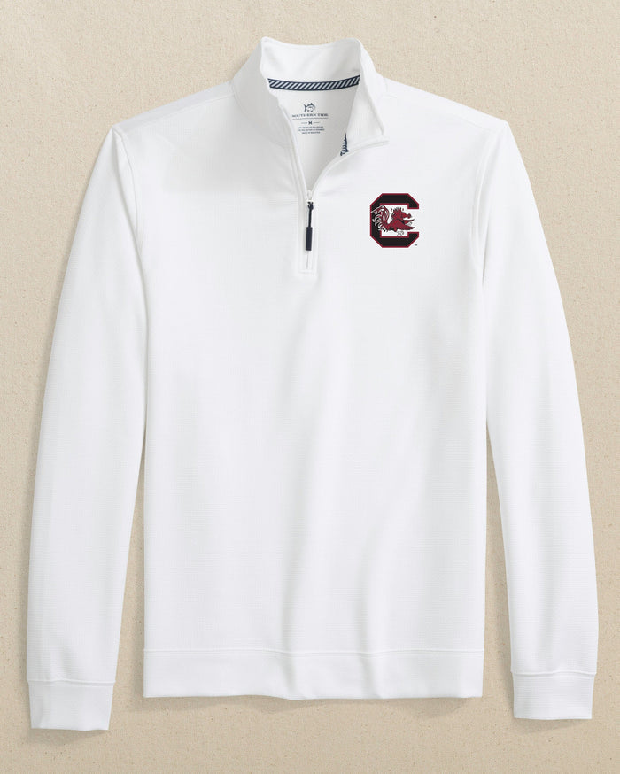 The front view of the Southern Tide USC Gamecocks Schooner Quarter Zip by Southern Tide - Classic White