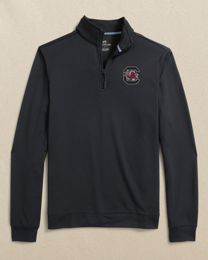 The front view of the Southern Tide USC Gamecocks Schooner Quarter Zip by Southern Tide - Caviar Black