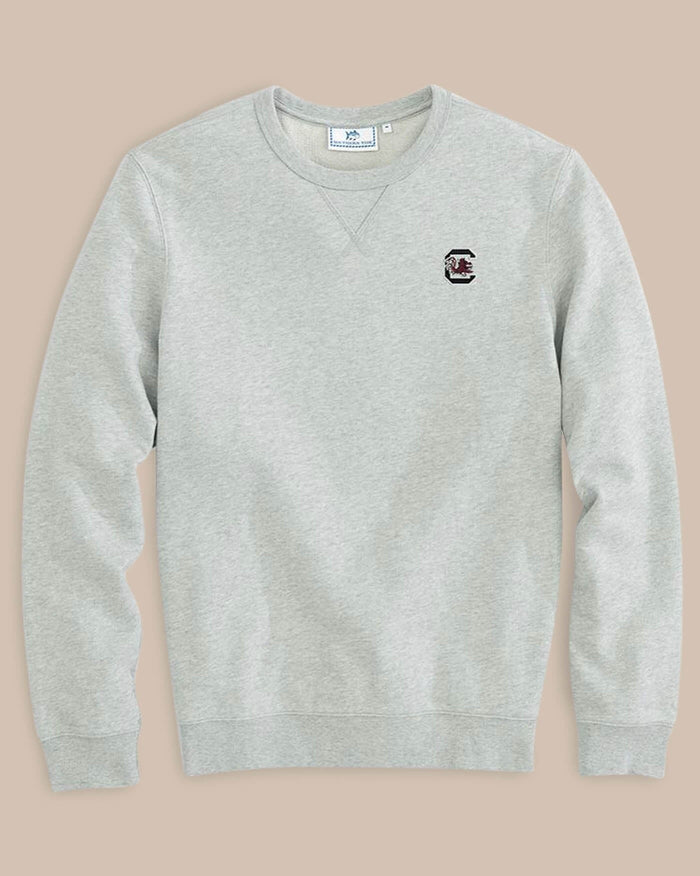 The front view of the Southern Tide USC Upper Deck Pullover Sweatshirt by Southern Tide - Heather Slate Grey