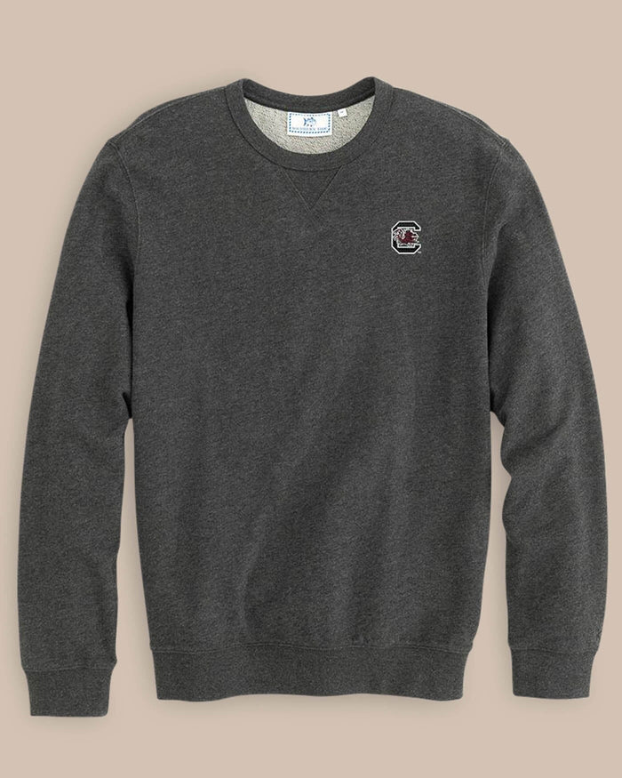 The front view of the Southern Tide USC Upper Deck Pullover Sweatshirt by Southern Tide - Heather Black