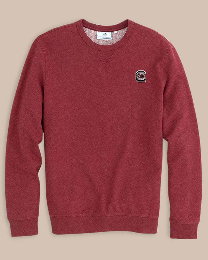The front view of the Men's Red USC Upper Deck Pullover Sweatshirt by Southern Tide - Heather Chianti