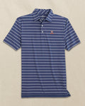 The front view of the Southern Tide UVA Cavaliers brrr°®-eeze Desmond Stripe Polo by Southern Tide - Navy