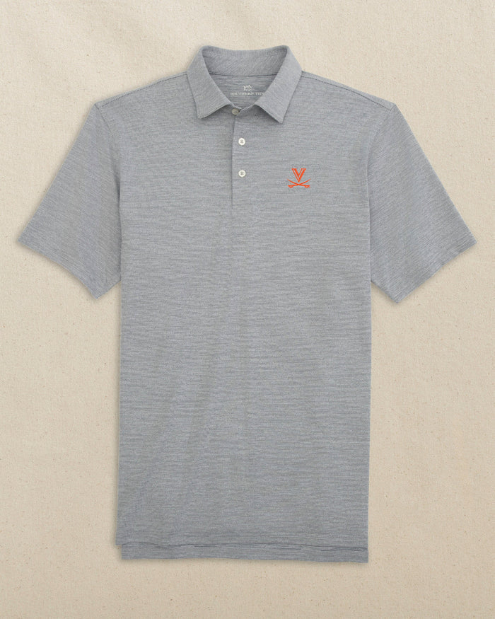 The front view of the Southern Tide UVA Cavaliers Driver Spacedye Polo by Southern Tide - Navy