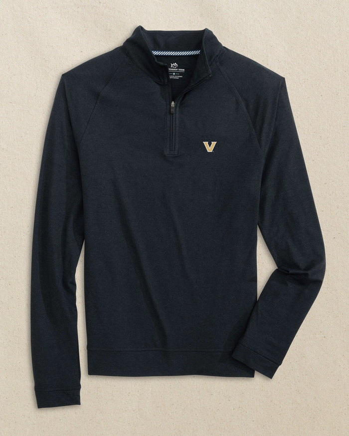 The front view of the Southern Tide Vanderbilt Commodores Cruiser Quarter Zip by Southern Tide - Heather Caviar Black