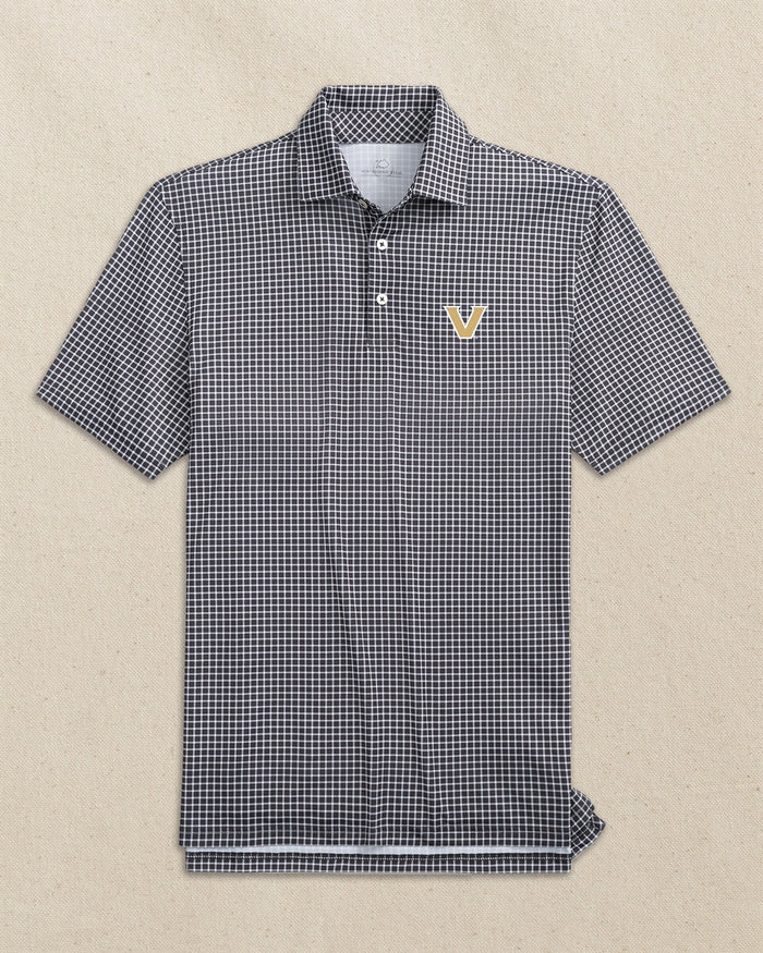 The front view of the Southern Tide Vanderbilt Commodores Driver Dunes Edge Plaid Polo by Southern Tide - Black