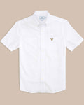 The front view of the Vanderbilt Commodores Short Sleeve Button Down Dock Shirt by Southern Tide - Classic White