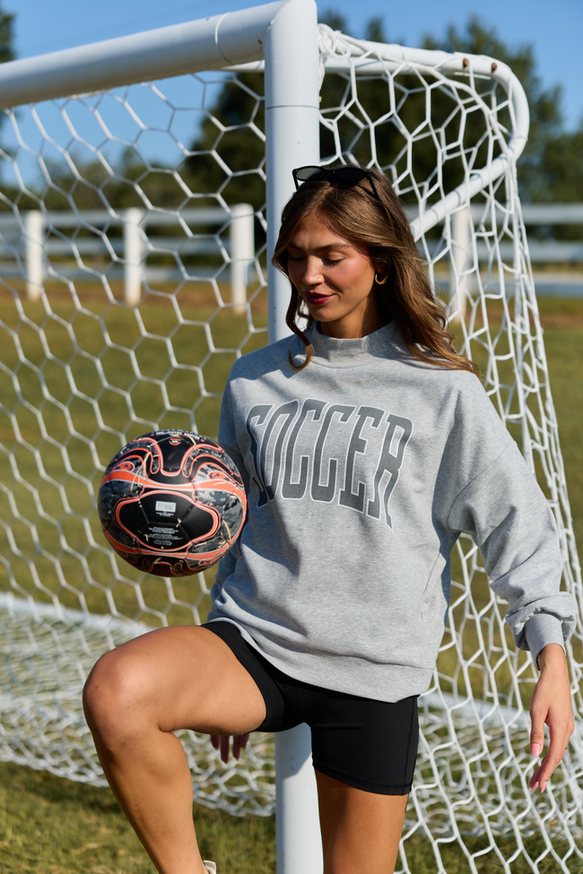 Varsity Soccer Light Grey Graphic Mock Neck Sweatshirt