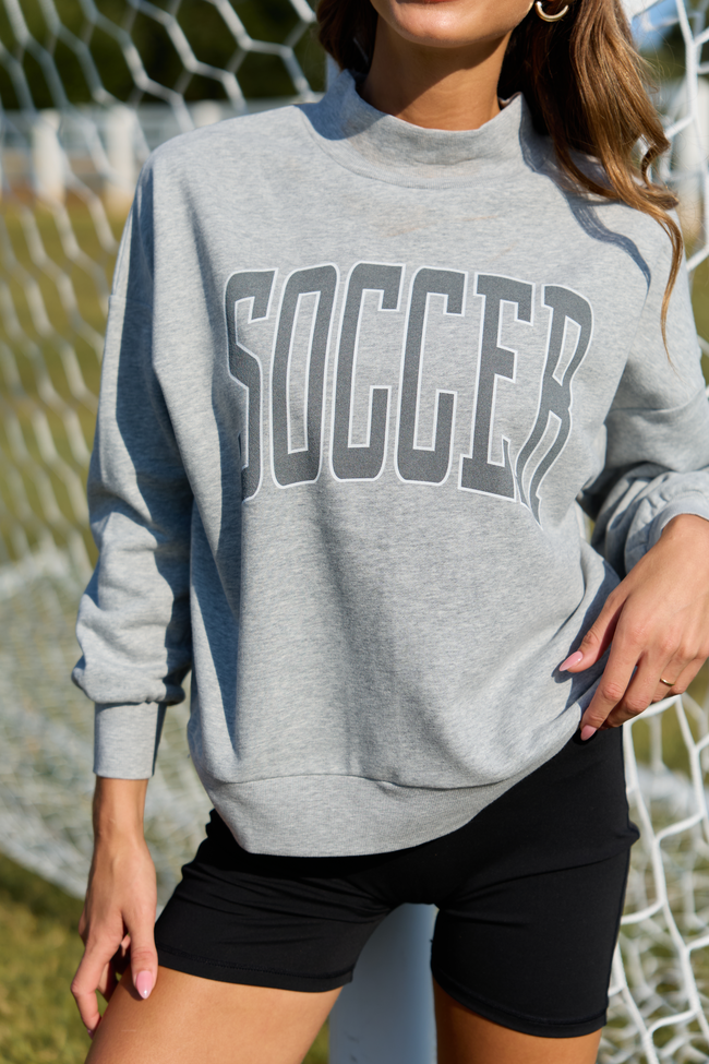 Varsity Soccer Light Grey Graphic Mock Neck Sweatshirt