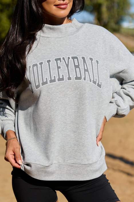 Varsity Volleyball Light Grey Mock Neck Graphic Sweatshirt