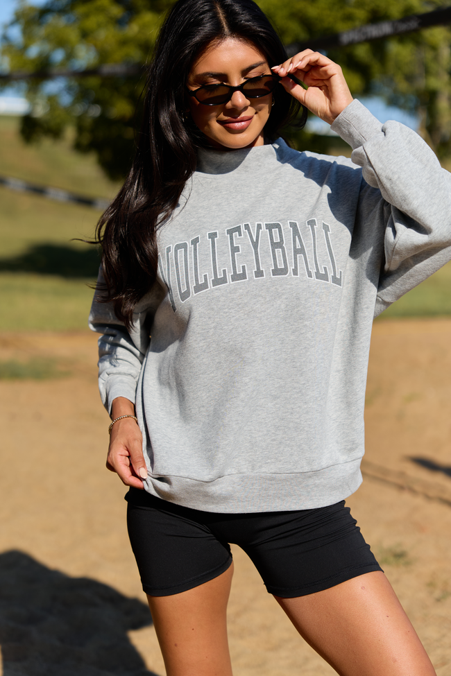 Varsity Volleyball Light Grey Mock Neck Graphic Sweatshirt