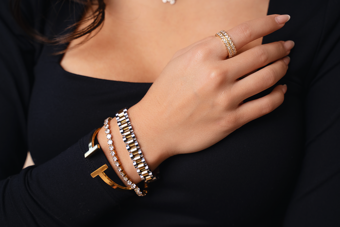 Vega Silver and Gold Band Bracelet