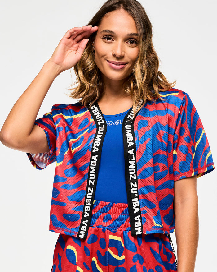 Red/Blue # Victory Cropped Mesh Baseball Top