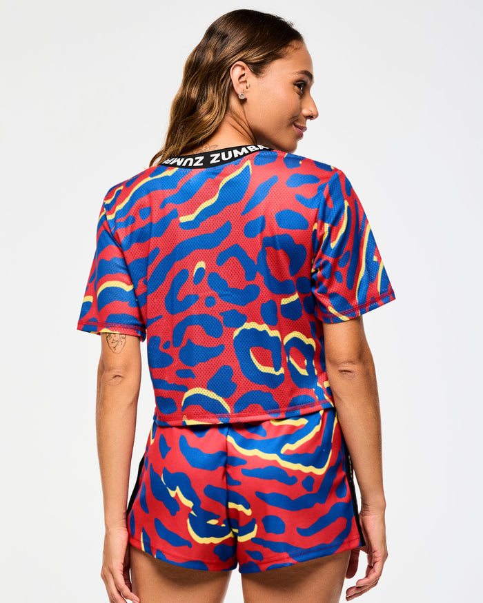 Red/Blue # Victory Cropped Mesh Baseball Top