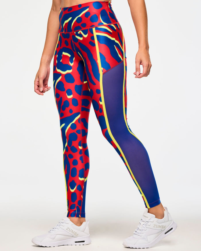 Red/Blue # Victory High Waisted Ankle Leggings With Side Inserts