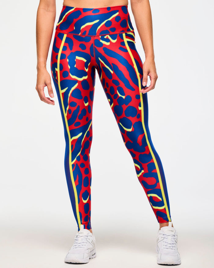 Red/Blue # Victory High Waisted Ankle Leggings With Side Inserts