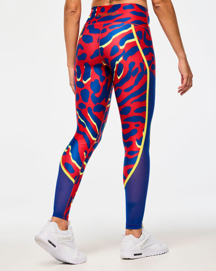 Red/Blue # Victory High Waisted Ankle Leggings With Side Inserts