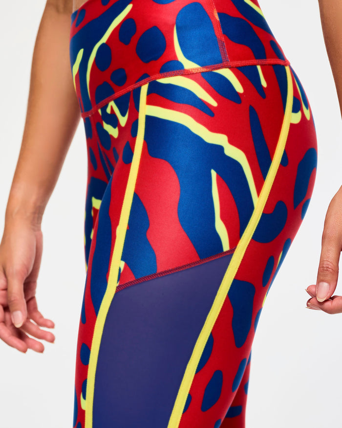 Red/Blue # Victory High Waisted Ankle Leggings With Side Inserts