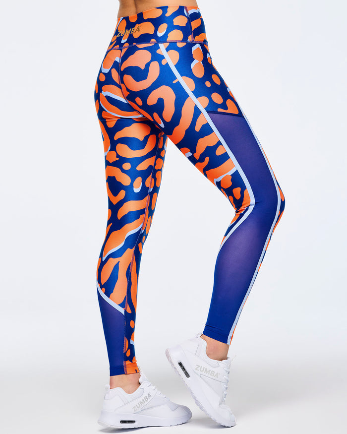 Orange/Blue # Victory High Waisted Ankle Leggings With Side Inserts