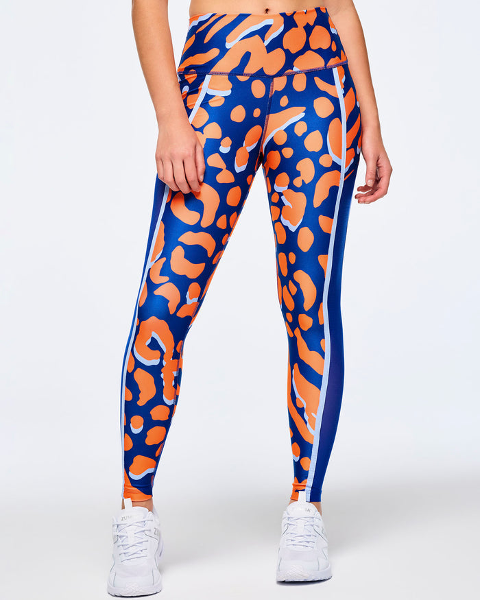 Orange/Blue # Victory High Waisted Ankle Leggings With Side Inserts