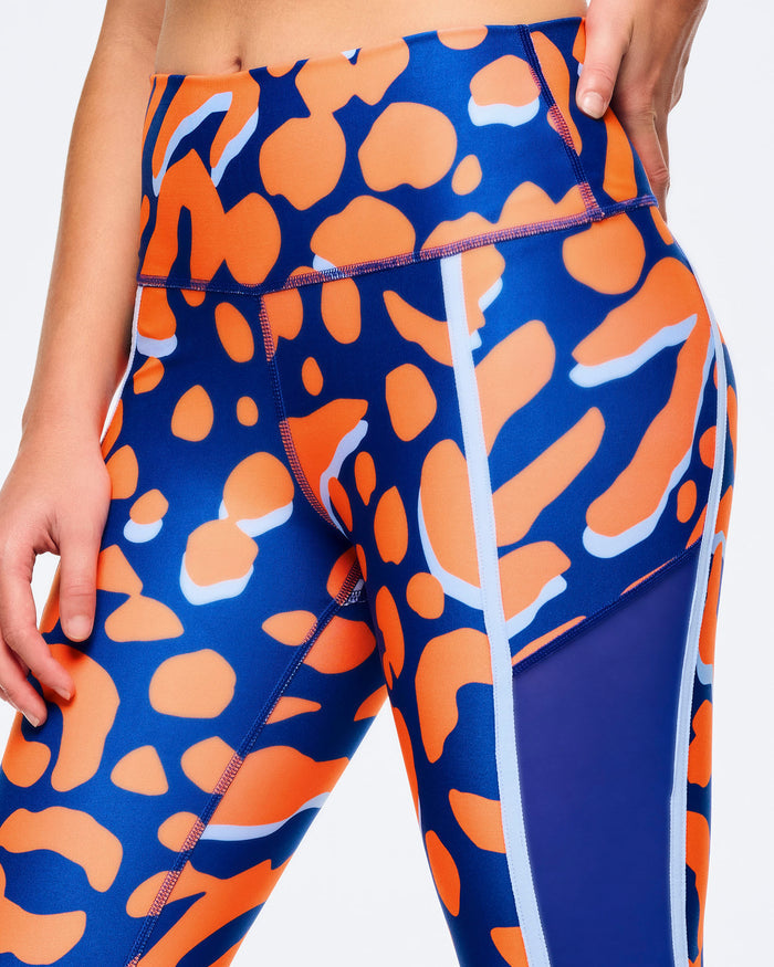 Orange/Blue # Victory High Waisted Ankle Leggings With Side Inserts