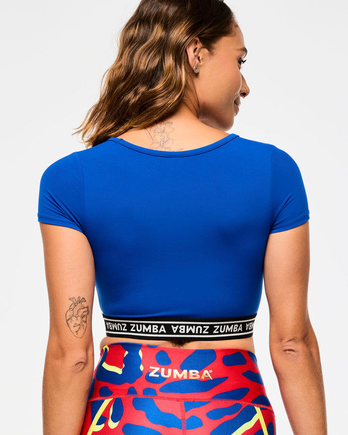 Surfs Up Blue # Victory Scoop Neck Crop Top